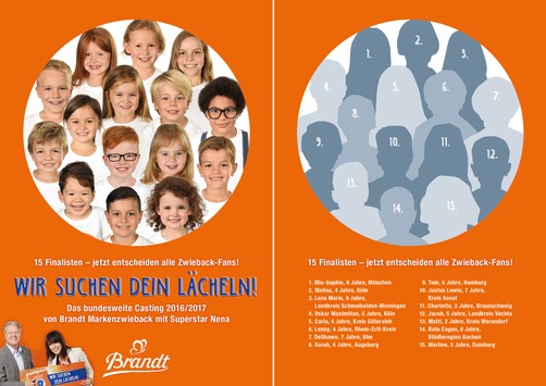 Am 1. Juli startet das finale Voting der bundesweiten Foto-Casting-Aktion „Wir suchen Dein Lächeln!“ / Deutschland wählt sieben neue Brandt Zwieback Lächeln (FOTO)
