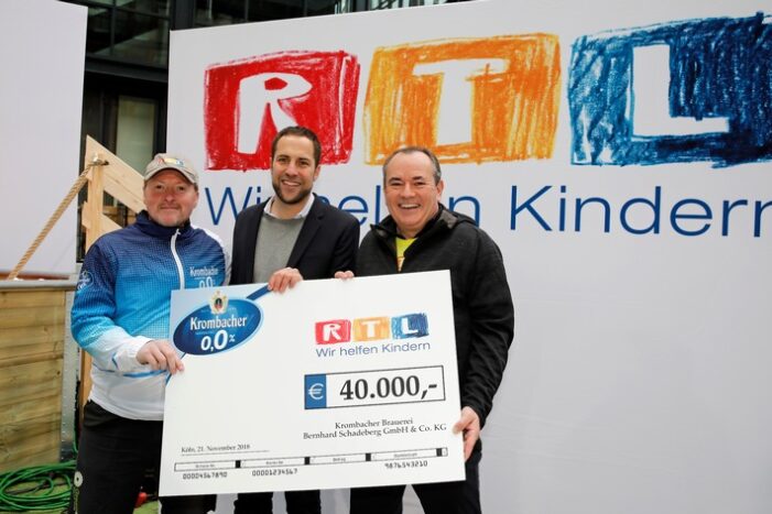 Krombacher o,0% läuft für den guten Zweck und spendet 40.000 Euro für die „Stiftung RTL – Wir helfen Kindern e.V.“ (FOTO)