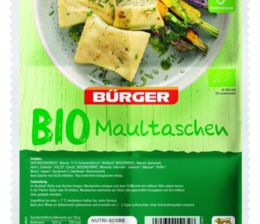 BIO boomt: BÜRGER setzt BIO-Maßstäbe zum Anbeißen und präsentiert ab November neue BIO-Maultaschen – mit optimierten Rezepturen, frischem Design und attraktivem Preis