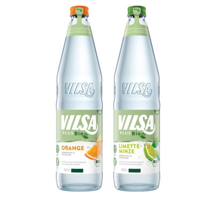 VILSA begrüßt den Frühling mit frischen Neuheiten: PLUS Bio Limette-Minze & PLUS Bio Orange gibt es jetzt auch im 0,7l Mehrweg-Glas-Gebinde