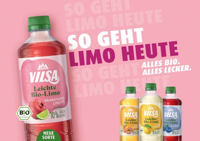 Fruchtig-frischer Limo-Genuss: VILSA Leichte Bio-Limo mit neuer Geschmacksrichtung „Granatapfel-Limette“