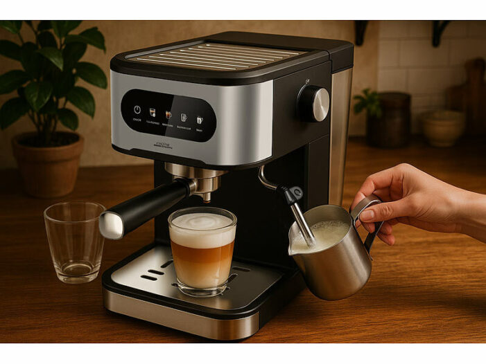 Cucina di Modena Espresso-Siebträgermaschine mit Milchaufschäumer und Milchtank
