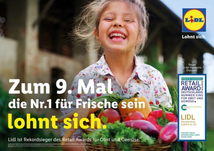 Neunmal an der Spitze: Lidl ist Deutschlands Champion für Obst und Gemüse / Lidl verteidigt seinen Titel und holt erneut den renommierten „Fruchthandel Magazin Retail Award“ in der Kategorie Discount