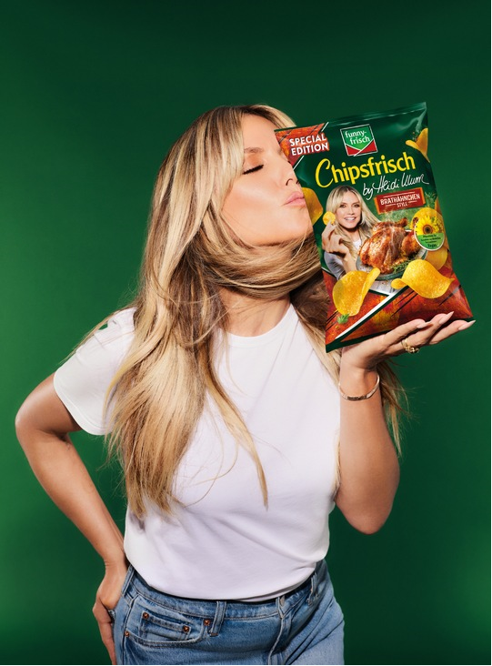 Heidi Klump Supermodel Heidi Klum und funny‑frisch launchen Chipsfrisch Brathähnchen Style